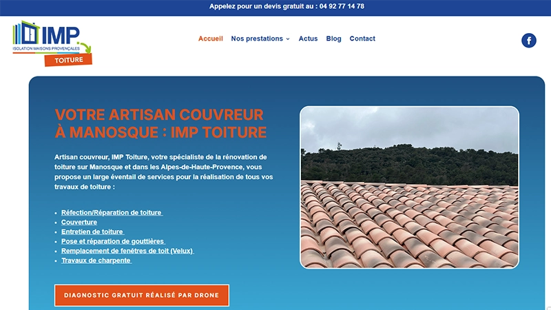 Création de site internet pour IMP Toiture - Une création AES Communication, agence web à Manosque Création de site internet pour IMP Toiture - Une création AES Communication, agence web à Manosque
